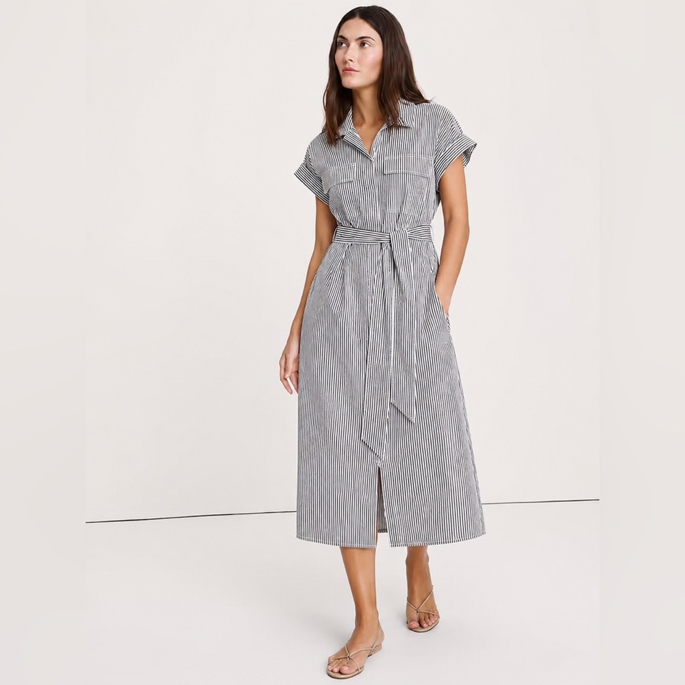 NWT! BANANA REPUBLIC NAVY STRIPE POPLIN UTILITY MIDI SHIRTDRESS - Size XL🪈